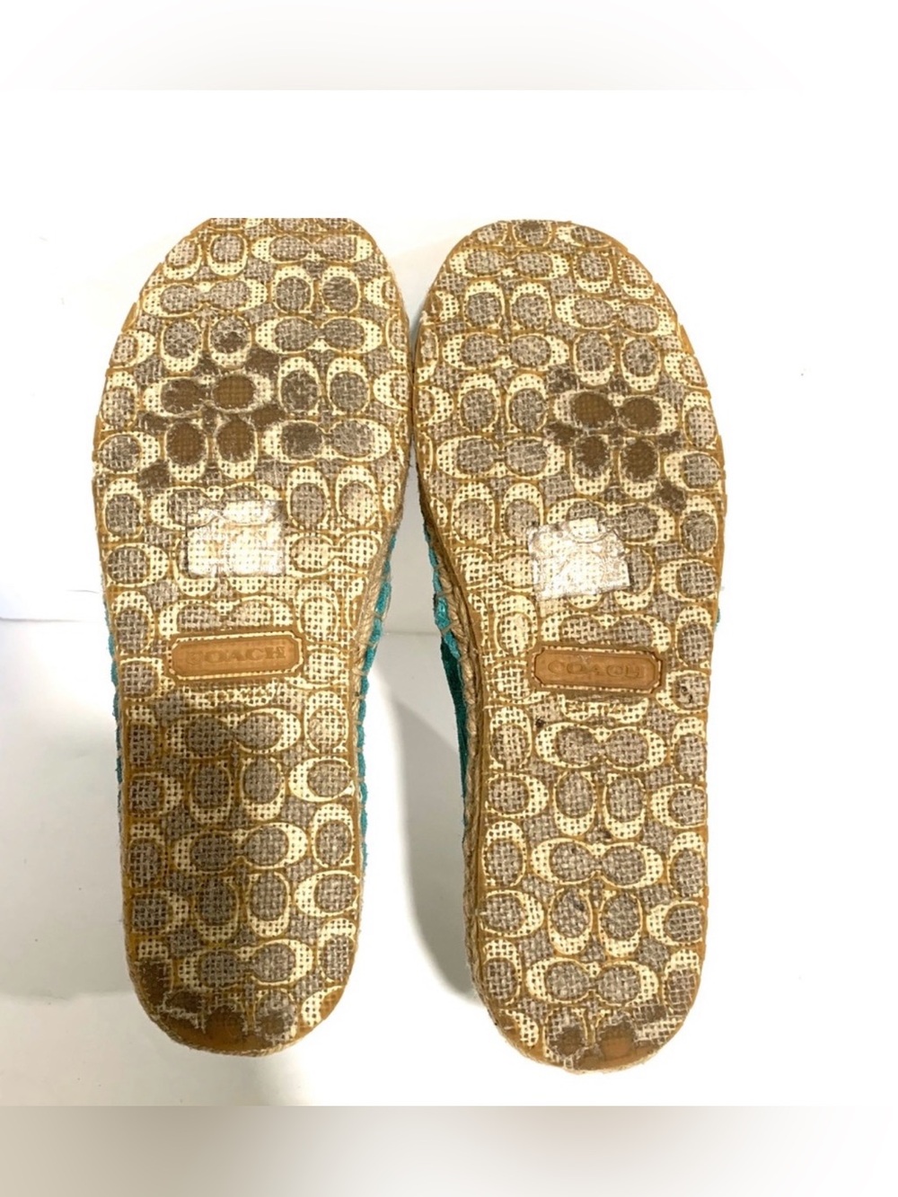Coach Justeen Turquoise Blue Perforated Suede Whipstitched Espadrille Flats Sz 5 - Picture 11 of 15